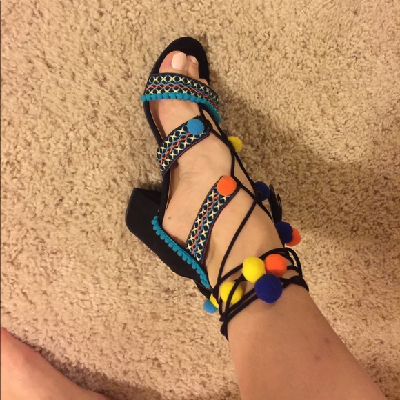 Shoes - Colorful Festive Pom Pom Lace Up Shoe 7.5 BNIB